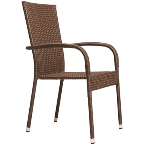 Patio Sense Morgan Stacking Resin Wicker Outdoor Dining Chair in Mocha (4-Pack)