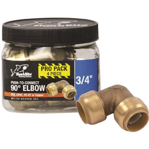 SharkBite 3/4 in. Push-to-Connect Brass 90-Degree Elbow Fitting Pro Pack (4-Pack)