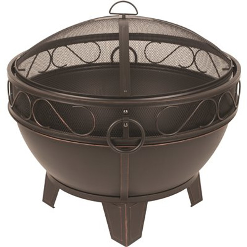 Pleasant Hearth Bellora 28 in. Round Steel Fire Pit in Rubbed Bronze with Cooking Grid