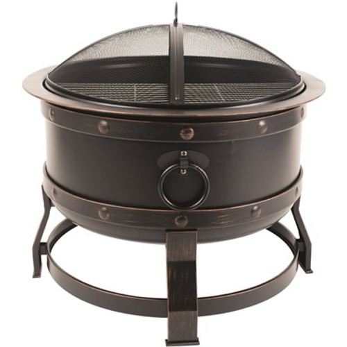 Pleasant Hearth Killian 28 in. Round Steel Fire Pit in Rubbed Bronze with Cooking Grid