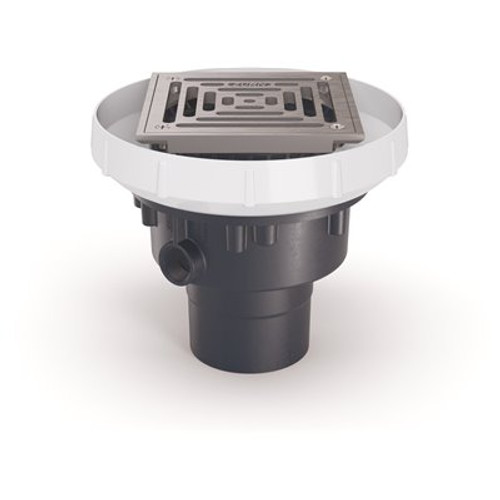 Zurn EZ PVC Slab on Grade Square Drain with 5 in. Stainless Steel Strainer and 2 in. x 3 in. Outlet