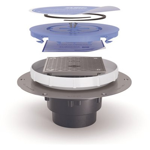 Zurn 5 in. Round ABS Cleanout Body (Less Cover) with Stainless Steel Deck Plate and 3 in. x 4 in. Outlet