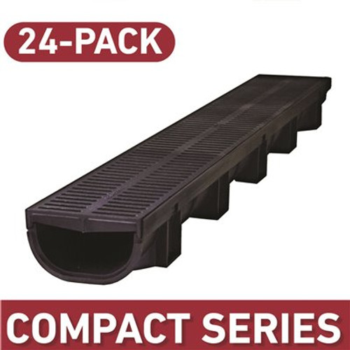 Compact Series 5.4 in. W x 3.2 in. D 39.4 in. L Trench and Channel Drain Kit w/ Black Grates (24-Pack | 78.8 ft)