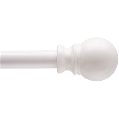 Kenney Davenport 28 in. - 48 in. Adjustable Single Petite Cafe Curtain Rod 1/2 in. Diameter in White with Ball Finials