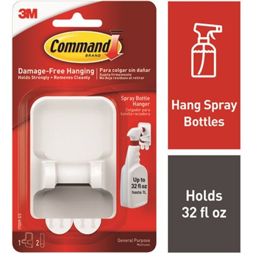 White Spray Bottle Hanger with 2-Large Adhesive Strips (Case of 24-Packs, 1 White Hanger, 2 Large Strips, 1 Strip Holds)