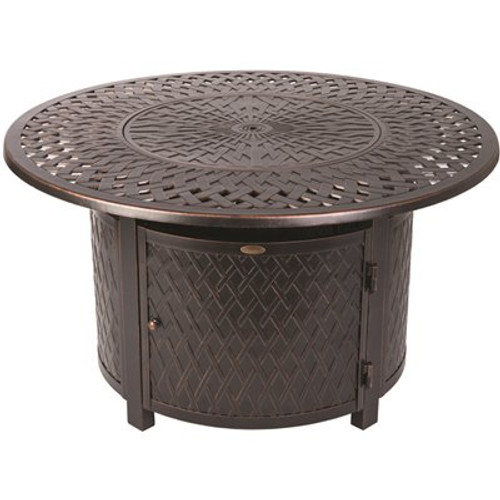 Fire Sense Verona 42 in. x 24 in. Round Aluminum LPG Fire Pit Table in Antique Bronze with Vinyl Cover