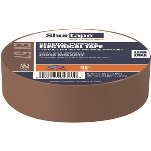 Shurtape EV 57 3/4 in. x 66 ft. General Purpose Electrical Tape, UL Listed, BROWN, 7 mils (1 Roll)