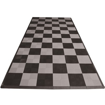 Swisstrax 8.3 ft. x 17.5 ft. Black and Silver Checkered Ribtrax Smooth Eco Flooring, Single Car Pad Kit