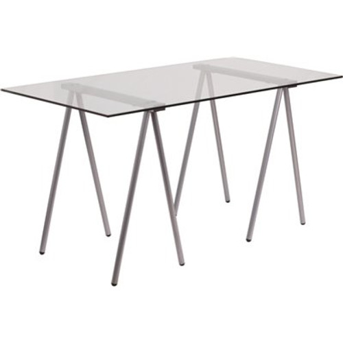 Flash Furniture 55 in. Rectangular Clear/Chrome Writing Desks with Glass Top Flash Furniture 55 in. Rectangular Clear/Chrome Writing Desks with Glass Top