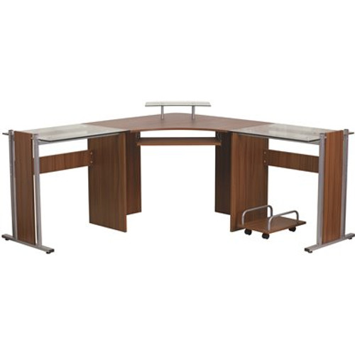 Flash Furniture 95 in. L-Shaped Teakwood Computer Desks with Keyboard Tray