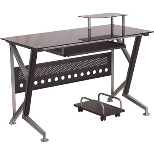 Carnegy Avenue 47.3 in. Rectangular Black/Silver Computer Desks with Keyboard Tray