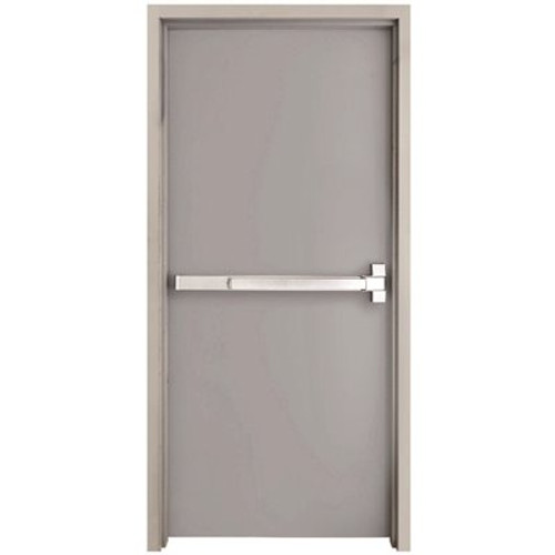 Armor Door 36 in. x 80 in. Fire-Rated Gray Left-Hand Flush Steel Commercial Door with Knock Down Frame Panic Bar and Hardware