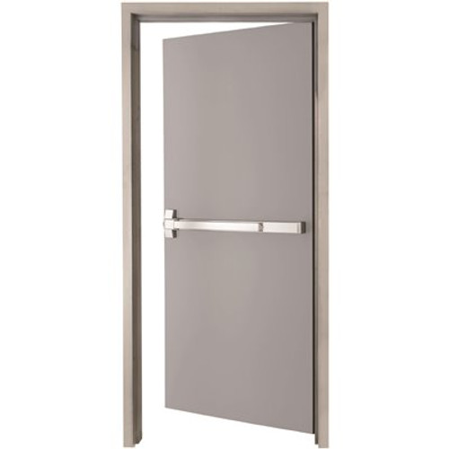 Armor Door 36 in. x 80 in. Fire-Rated Gray Right-Hand Flush Steel Commercial Door with Panic bar, Knock Down FrameandHardware