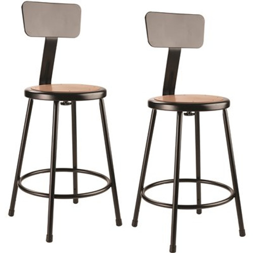 National Public Seating NPS 24 in. Black Heavy Duty Steel Stool With Backrest (2-Pack)