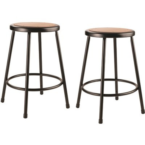 National Public Seating 24 in. Black Heavy-Duty Steel Stool (2-Pack)