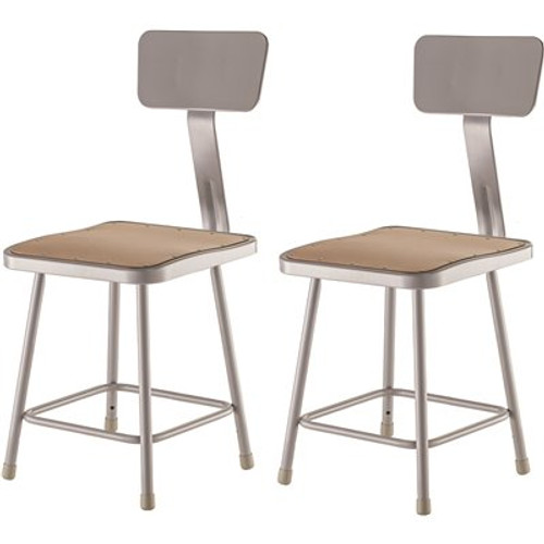 National Public Seating NPS 18 in. Grey Heavy Duty Square Seat Steel Stool With Backrest (2 Pack)