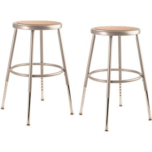 National Public Seating 19 in. - 27 in. Height Grey Adjustable Heavy-Duty Steel Stool (2-Pack)