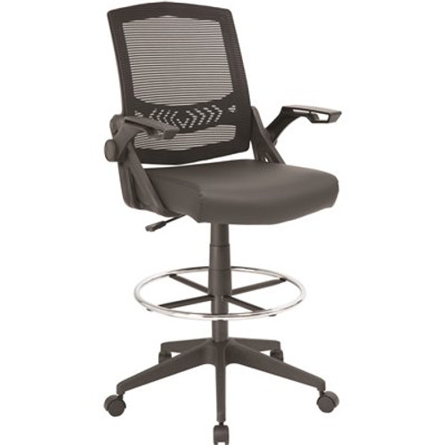 BOSS Office Products Black Mesh Drafting Chair with Flip-Up Arms