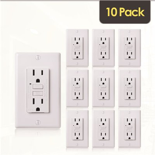 Faith 15-Amp 125-Volt GFCI Duplex Outlet, GFI Receptacle with Indicator Light, Wall Plate Included, White (10-Pack)