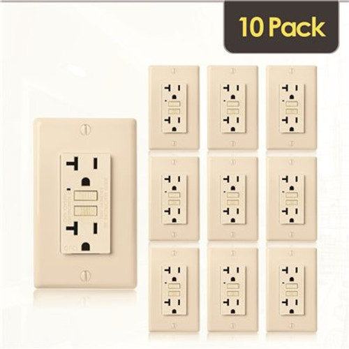 Faith 20-Amp 125-Volt GFCI Duplex Outlet, GFI Receptacle with Indicator Light, Wall Plate Included, Ivory (10-Pack)