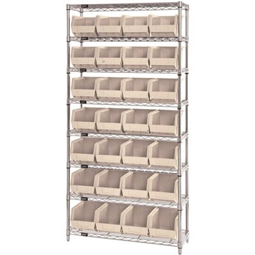 QUANTUM STORAGE SYSTEMS Giant Open Hopper 36in. x 14 in. x 74 in. Wire Chrome Heavy Duty 8-Tier Industrial Shelving Unit