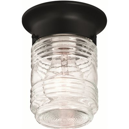 Design House 1-Light Black Indoor/Outdoor Jelly Jar Flush Mount Ceiling Light