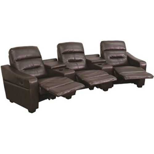 Carnegy Avenue 120 in. Brown Faux Leather 3-Seater Bridgewater Reclining Sofa with Square Arms