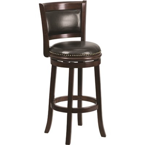 Carnegy Avenue 29 in. High Cappuccino Wood Bar Stool with Panel Back and Black Leather Swivel Seat Carnegy Avenue 29 in. High Cappuccino Wood Bar Stool with Panel Back and Black Leather Swivel Seat