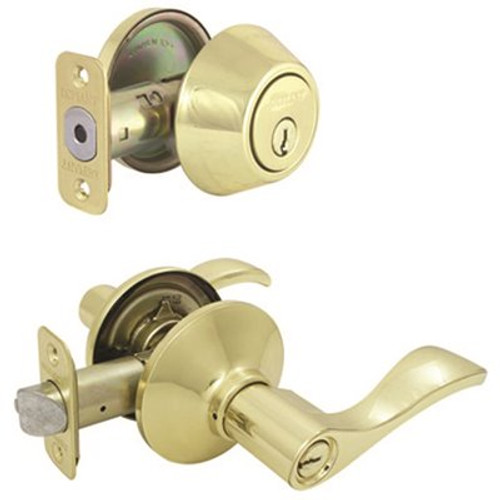 Defiant Naples Polished Brass Entry Lever and Single Cylinder Deadbolt Combo Pack
