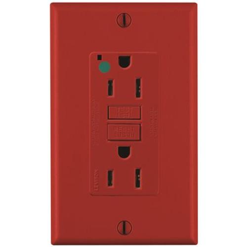 Leviton 15 Amp Self-Test SmartLockPro Hospital Grade Duplex GFCI Outlet with LED, Red