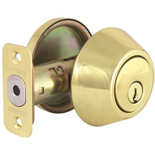 Defiant Single Cylinder Polished Brass Deadbolt with KW1 Keyway