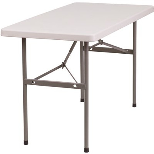 48 in. White Plastic Tabletop Metal Frame Folding Table