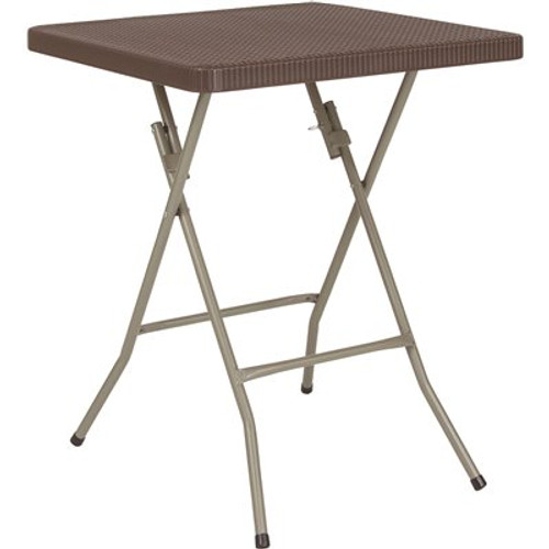 23.5 in. Brown Plastic Tabletop Metal Frame Folding Table