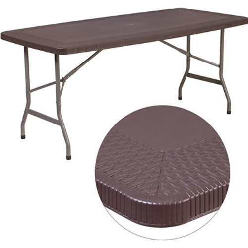 67.5 in. Brown Plastic Tabletop Metal Frame Folding Table