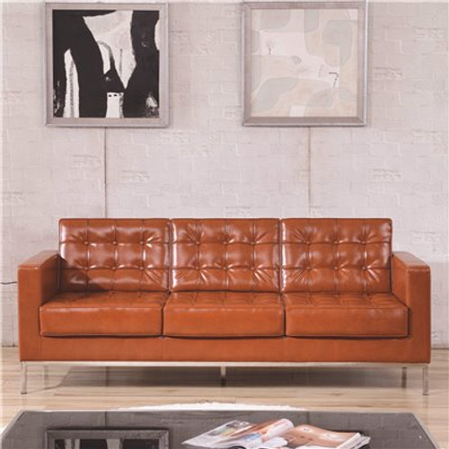 Carnegy Avenue 80 in. Cognac Faux Leather 3-Seater Bridgewater Sofa with Removable Cushions