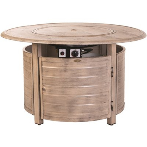 Fire Sense Thatcher 42 in. x 24 in. Round Aluminum Propane Fire Pit Table in Driftwood