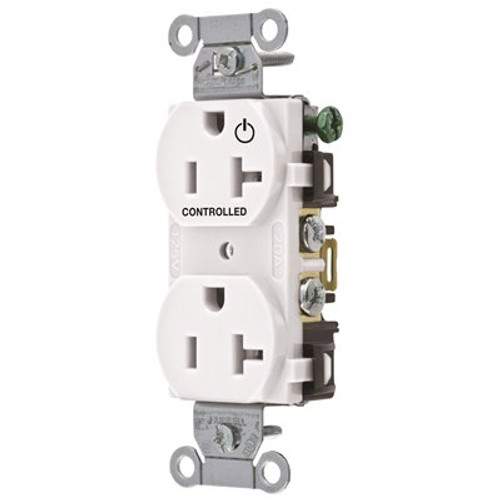 HUBBELL WIRING 20 Amp 125-Volt Duplex 1/2 Load Controlled 2-Pole 3-Wire Grounding 5-20R Back and Side Wired Outlet, White