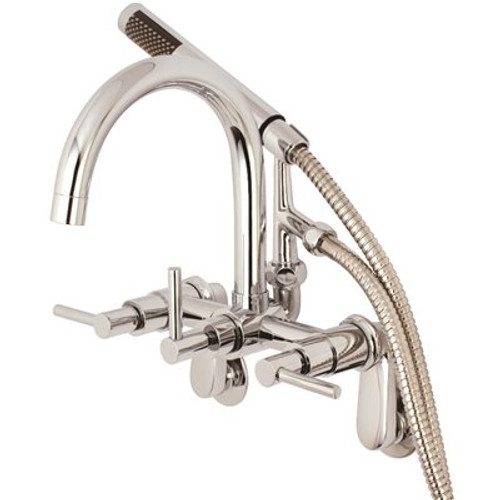 Kingston Brass Modern Gooseneck 3-Handle Wall Mount Claw Foot Tub Faucet with Handshower in Chrome