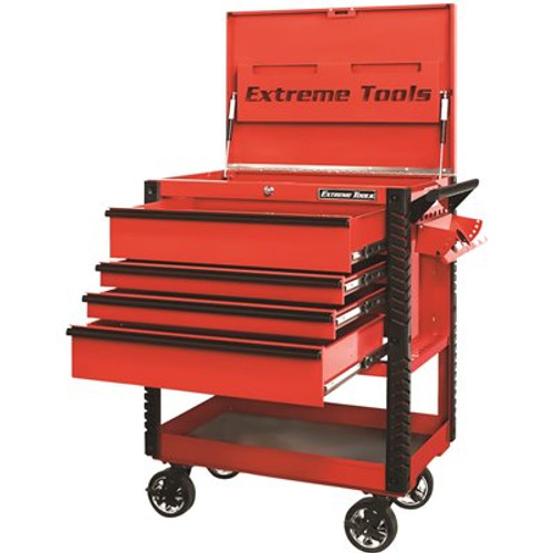 Extreme Tools Professional 33 in. Deluxe 4-Drawer Tool Utility Cart with Bumpers in Red