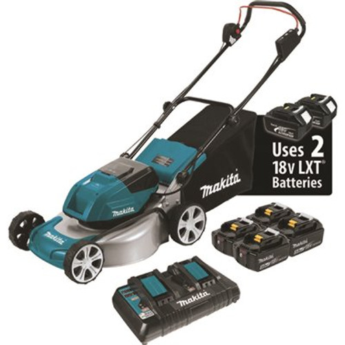 Makita 18 in. 18-Volt X2 36-Volt 5.0Ah LXT Lithium-Ion Cordless Steel Deck Walk Behind Push Lawn Mower Kit with 4 Batteries