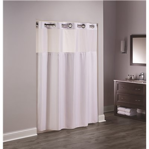 Hookless 74 in. L Double H White Shower Curtain with Sheer Window and Snap Liner (Case of 12)