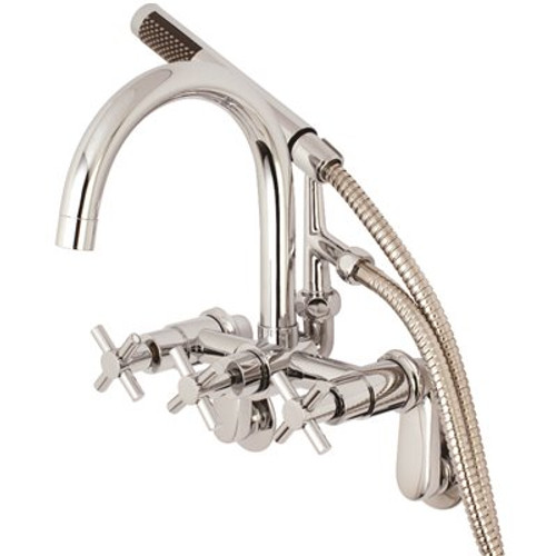 Kingston Brass Modern Adjustable 3-Handle Wall-Mount Claw Foot Tub Faucet with Handshower in Chrome