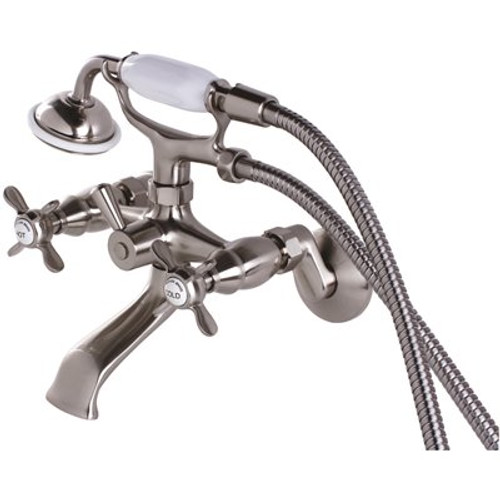 Kingston Brass Victorian 3-Handle Wall Mount Claw Foot Tub Faucet with Handshower in Brushed Nickel