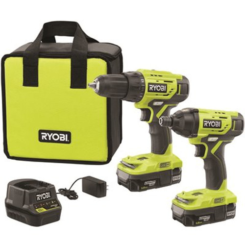 RYOBI ONE+ 18V Lithium-Ion Cordless 2-Tool Combo Kit w/ Drill/Driver, Impact Driver, (2) 1.5 Ah Batteries, Charger and Bag