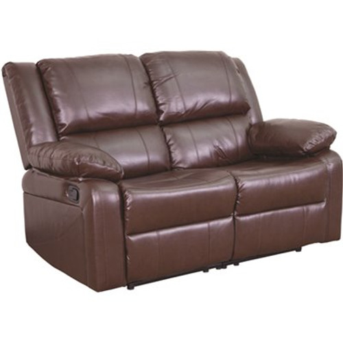 Carnegy Avenue 56 in. Brown Faux Leather 2-Seater Reclining Loveseat with Flared Arms