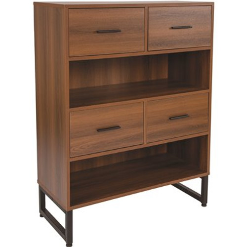 Carnegy Avenue 41.25 in. Brown Wood 2-shelf Standard Bookcase with Drawers