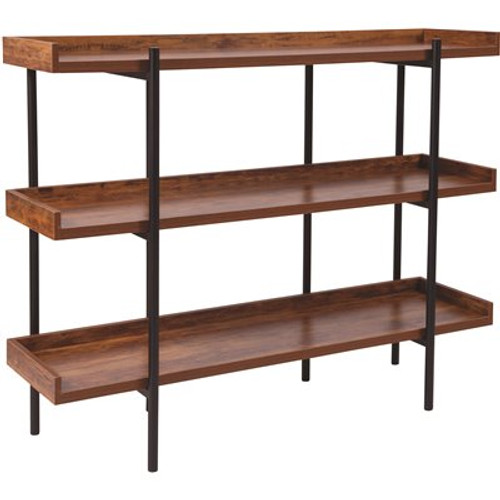 Carnegy Avenue 35 in. Brown/Black Metal 3-shelf Standard Bookcase with Open Back