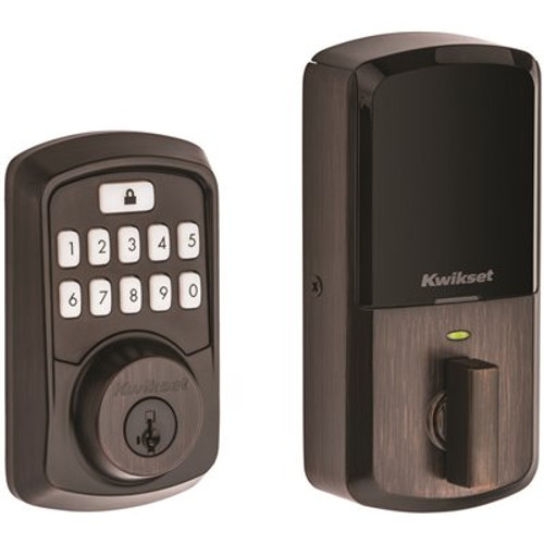 Kwikset Aura Venetian Bronze Single Cylinder Electronic Bluetooth Keypad Smart Lock Deadbolt featuring SmartKey Security