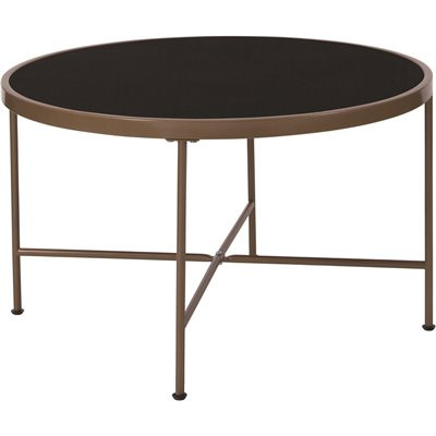 Carnegy Avenue 30 in. Black/Matte Gold Medium Round Glass Coffee Table