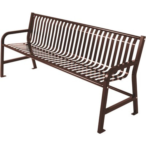Plaza 6 ft. Brown Steel Strap Bench with Back